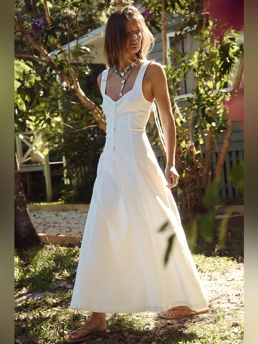 FREE PEOPLE | ✨ Holland Stretch Linen Midi Dress in Clean Ivory